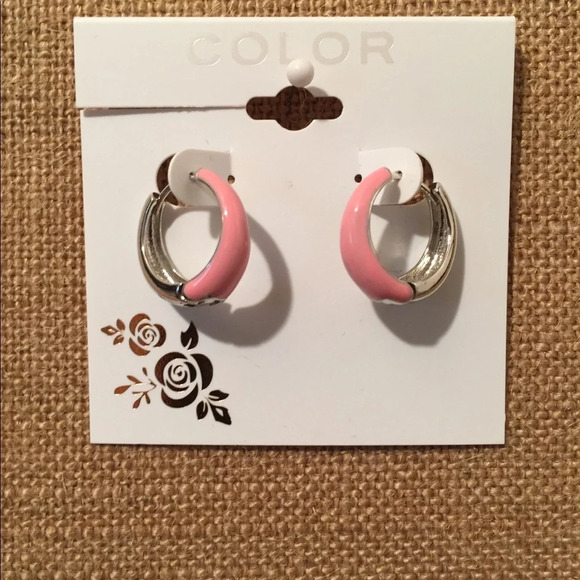 🆕 Color Brand Pink & Silver Hoop Earrings - Picture 3 of 5